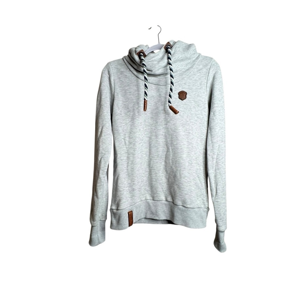 Naketano Brave New World Hoodie Sweatshirt Womens M Gray Melange Funnel Neck